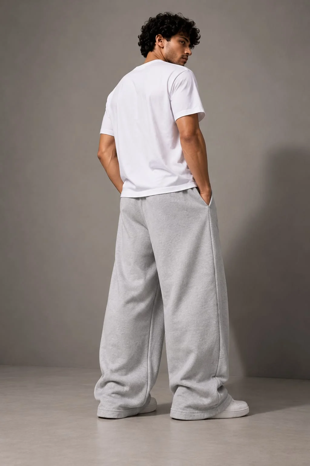 Melange grey Unisex French terry cotton baggy lower - Image 4