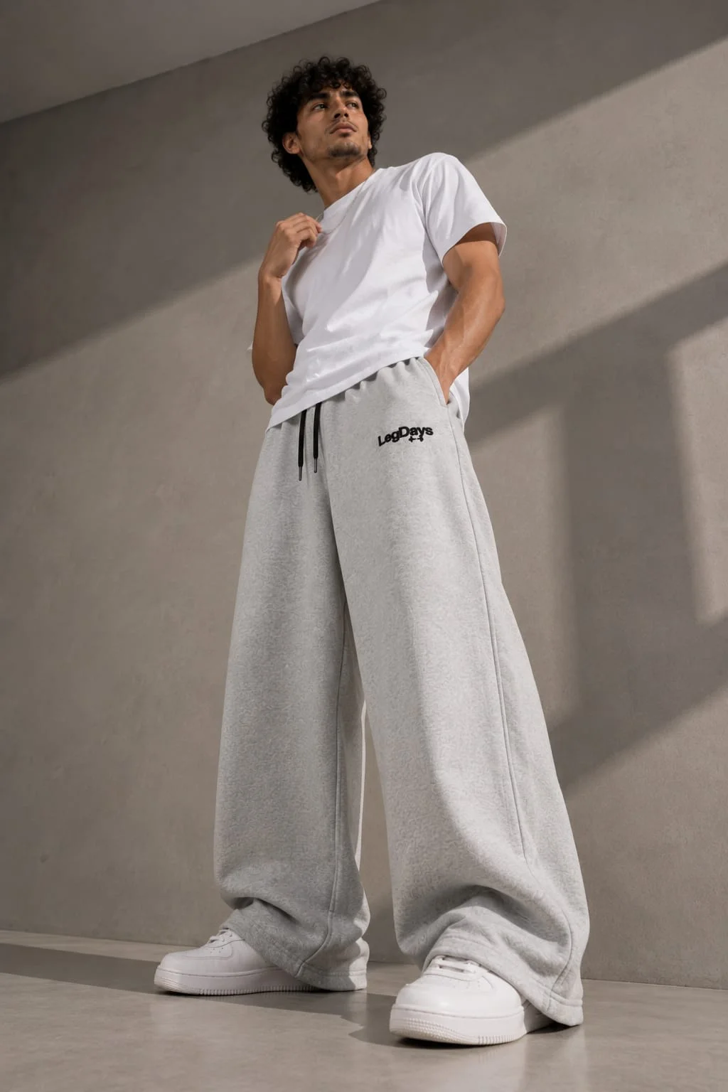 Melange grey Unisex French terry cotton baggy lower - Image 5