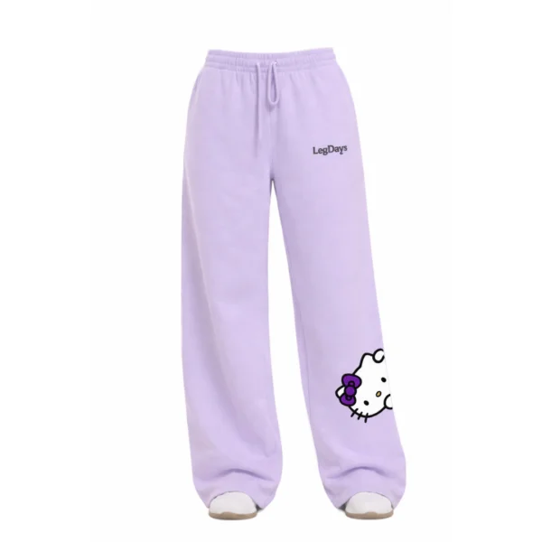 Light Lavender kitty Embroidered wide-leg