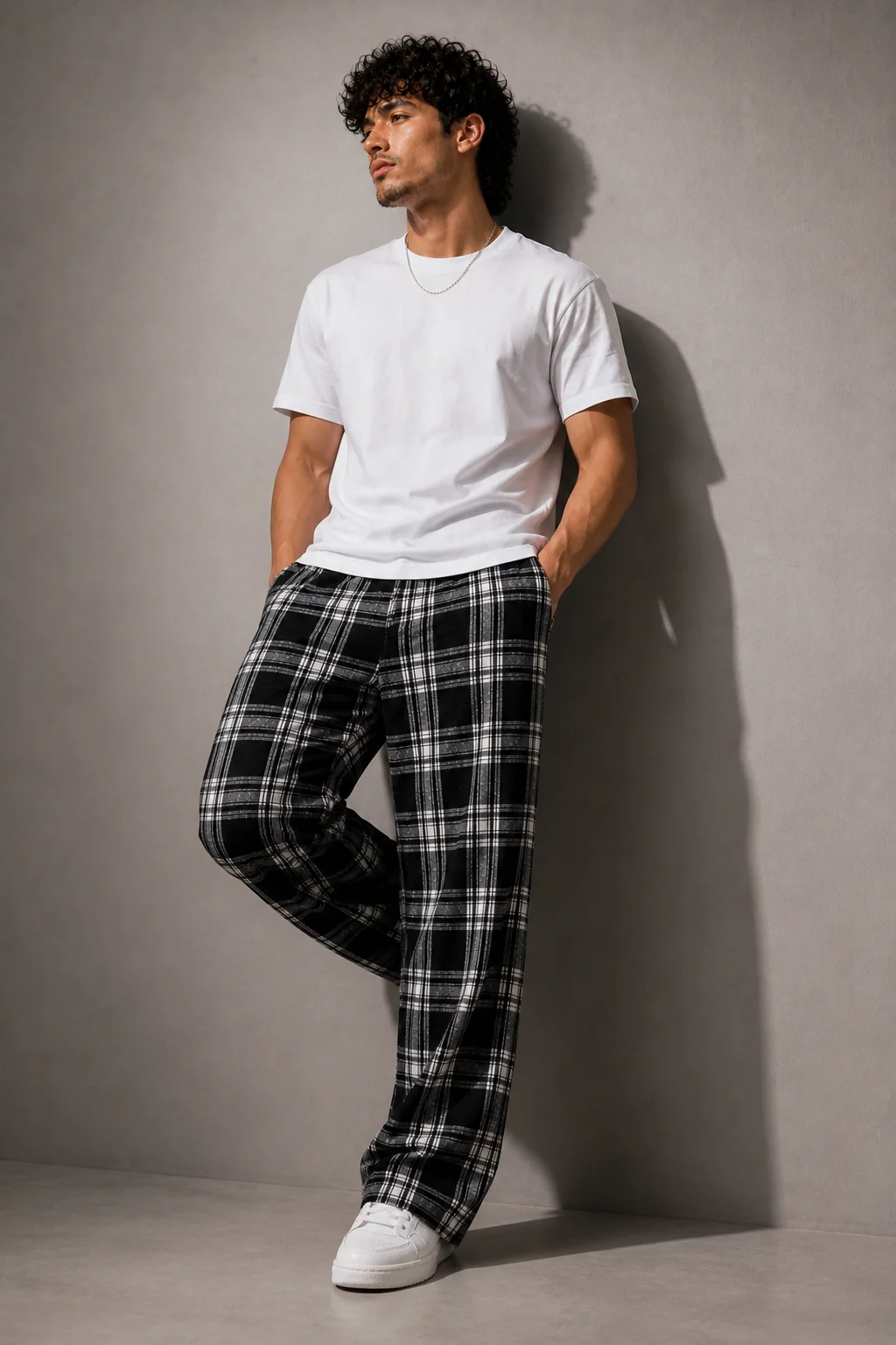 Unisex Baggy Classic Check Lower – Black/White - Image 2