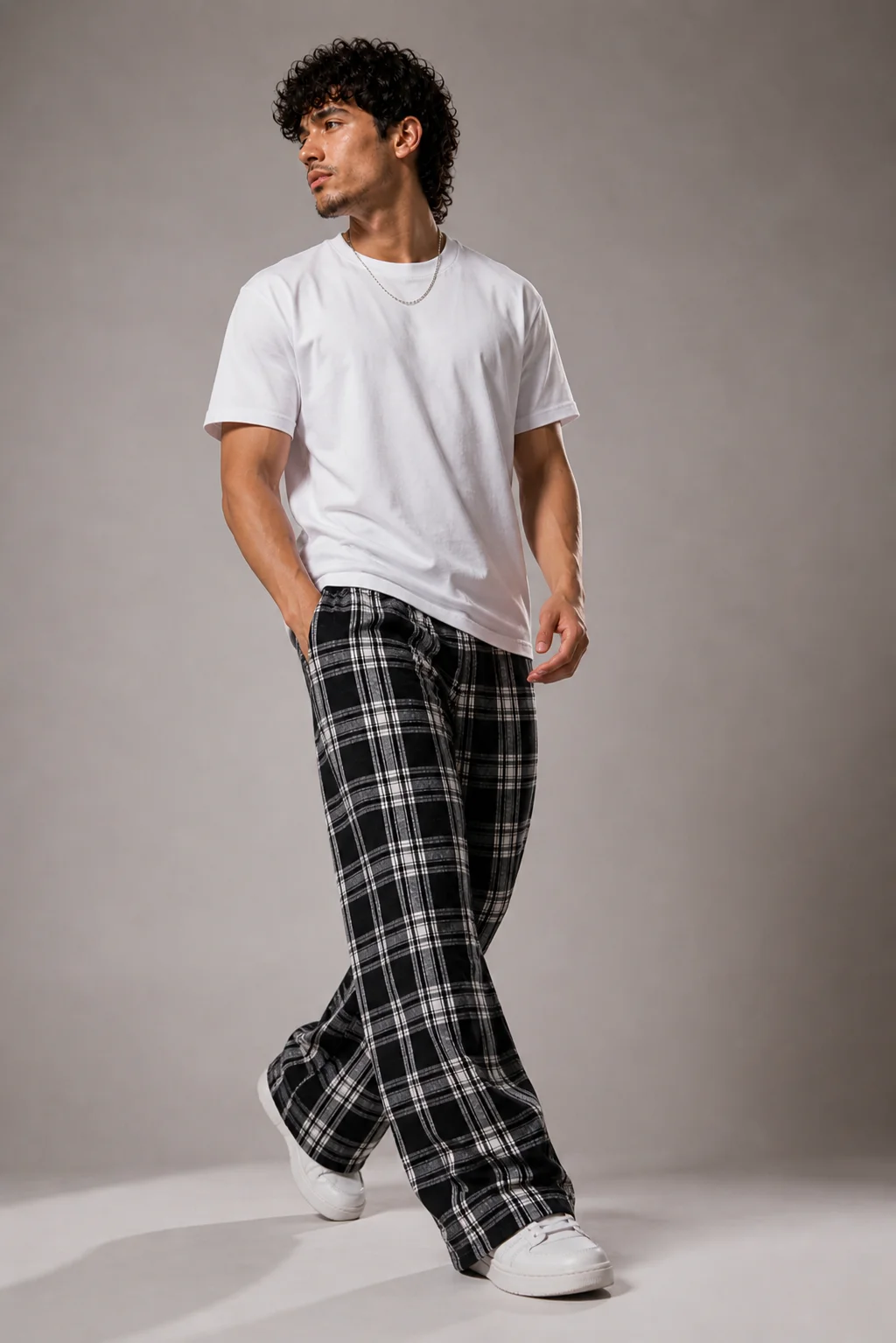 Unisex Baggy Classic Check Lower – Black/White - Image 4