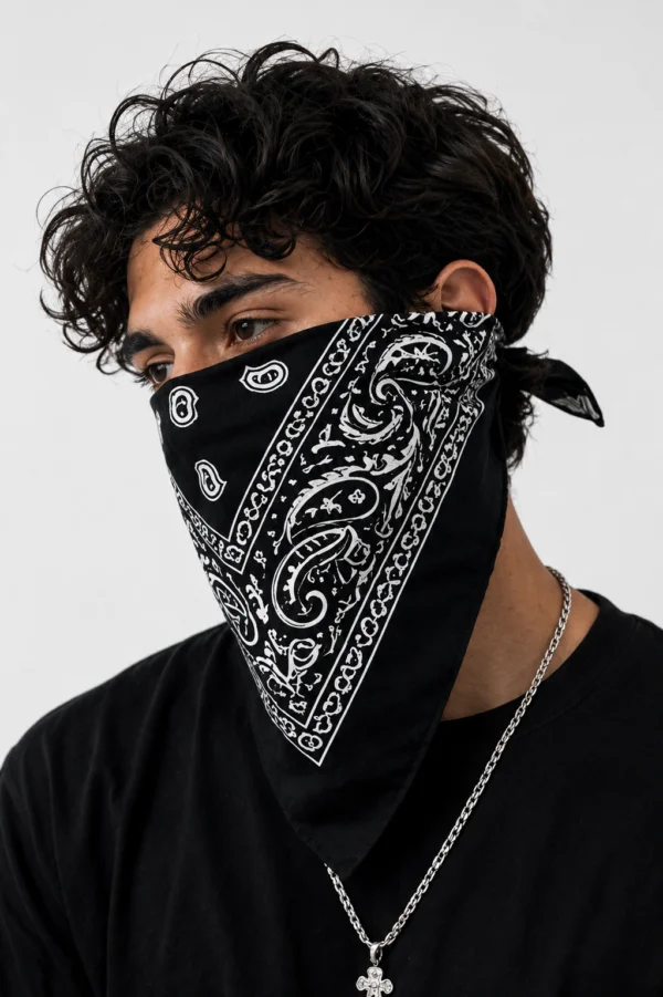 Obsidian Bandana – Premium Cotton Paisley Bandana (Black)