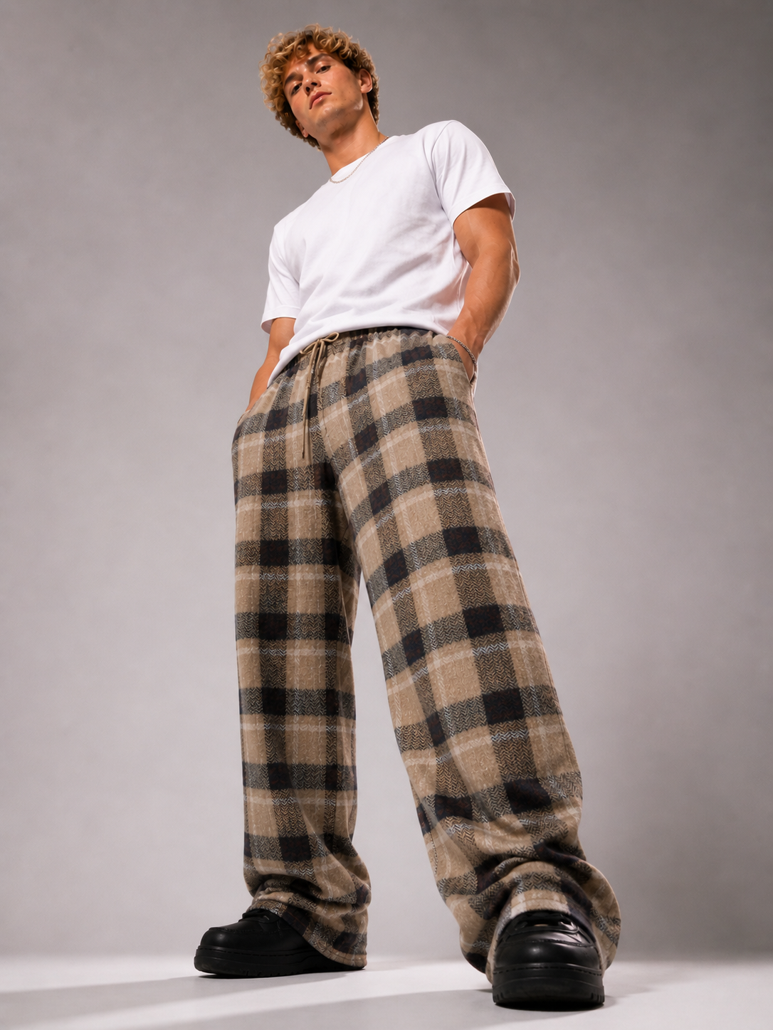 Leg Days Cozy Wide-Legs – Brown Check - Image 2