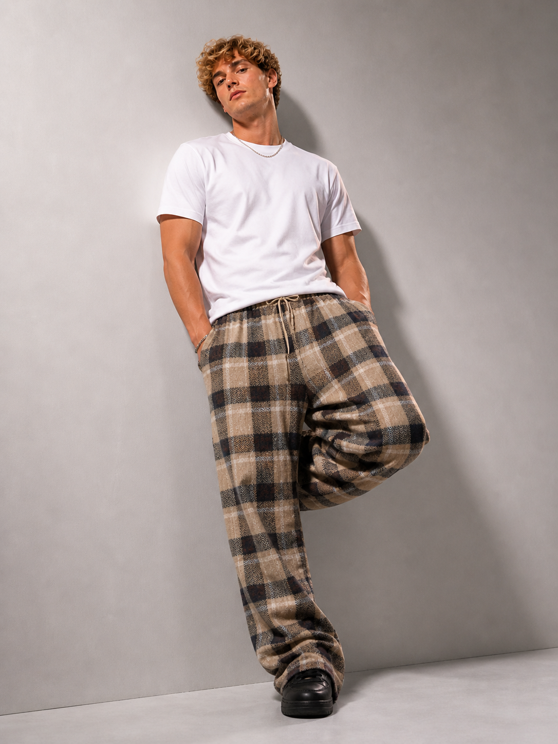 Leg Days Cozy Wide-Legs – Brown Check - Image 7