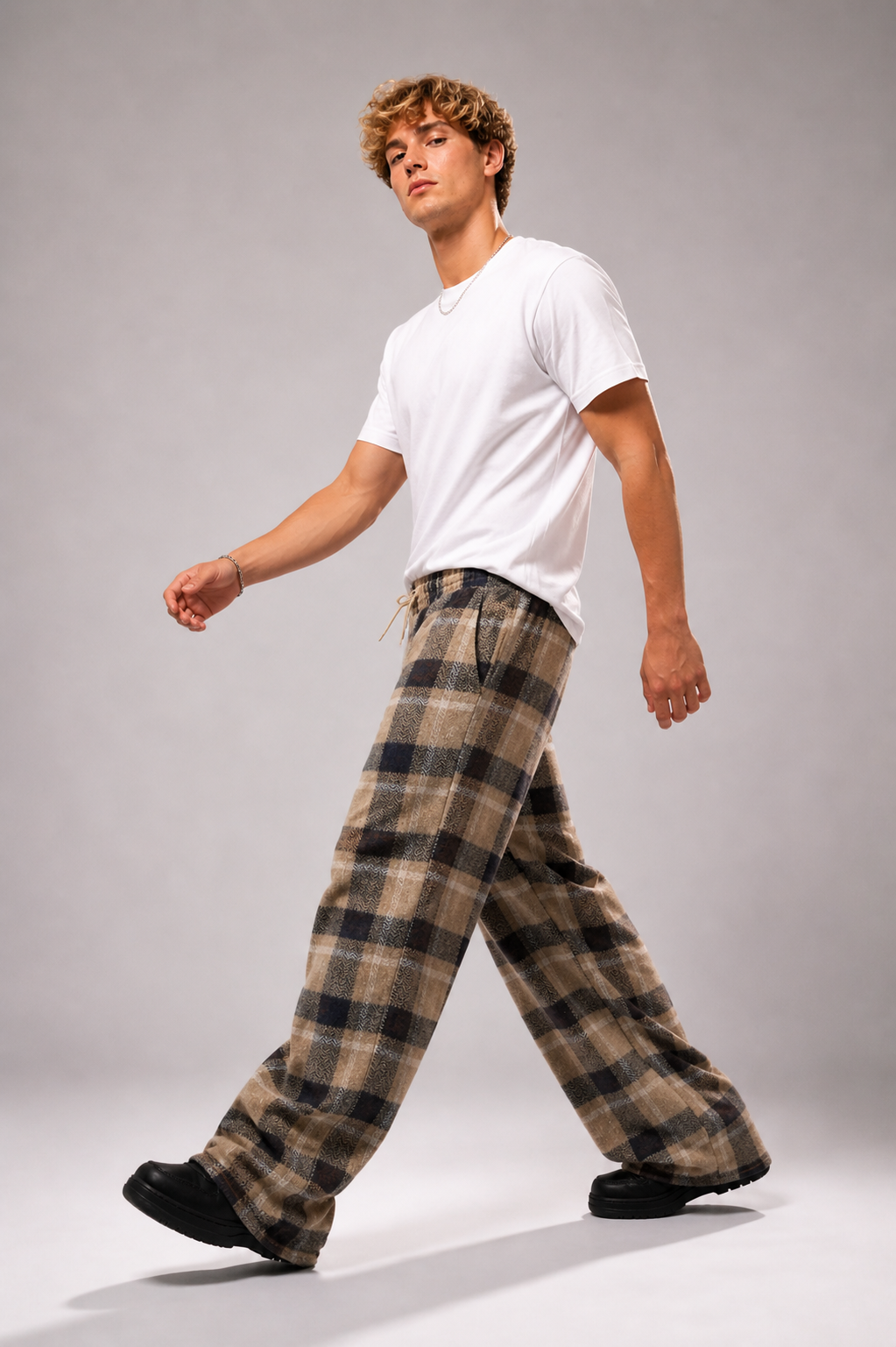 Leg Days Cozy Wide-Legs – Brown Check - Image 6