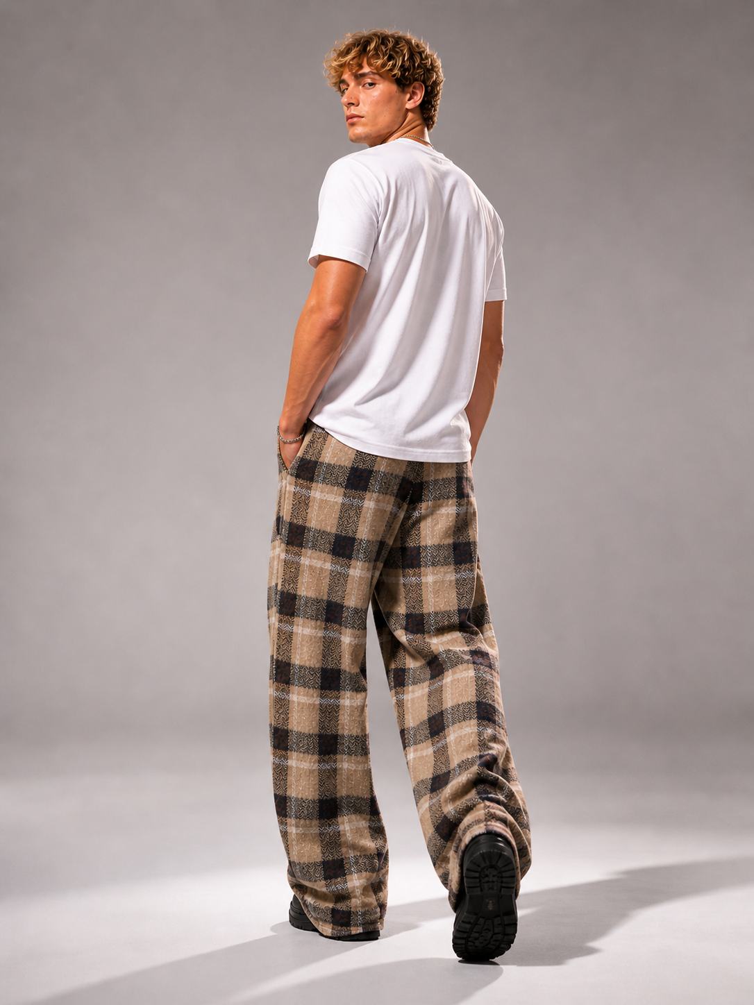 Leg Days Cozy Wide-Legs – Brown Check - Image 3