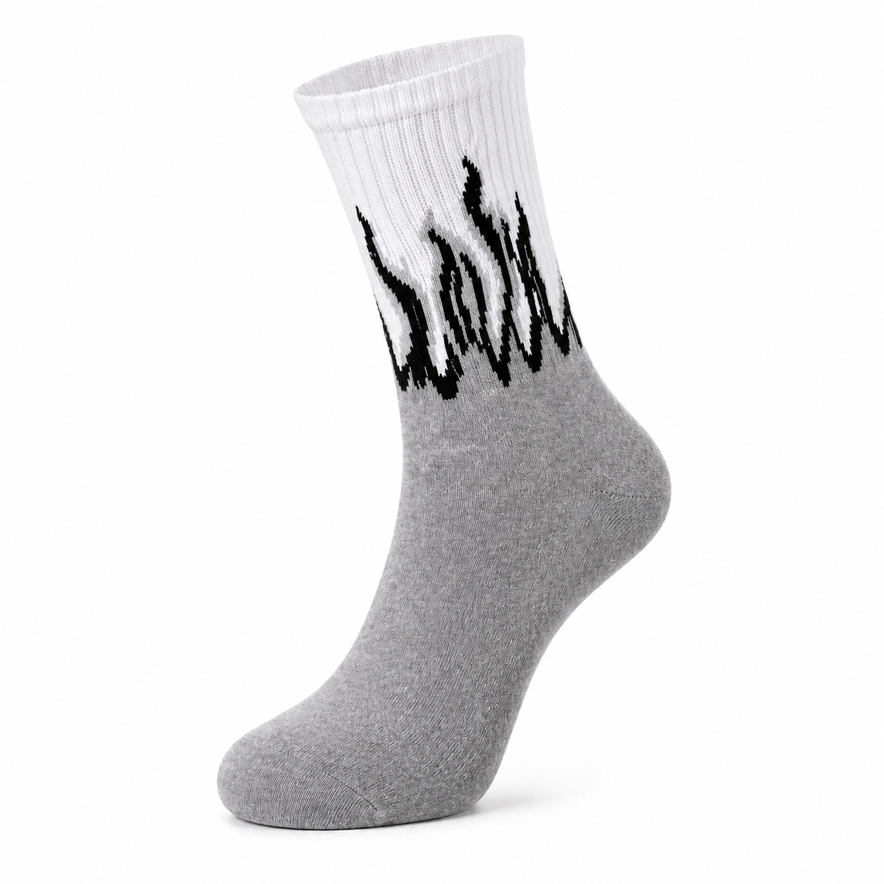 Smoke Fade Flame Socks – Grey & White
