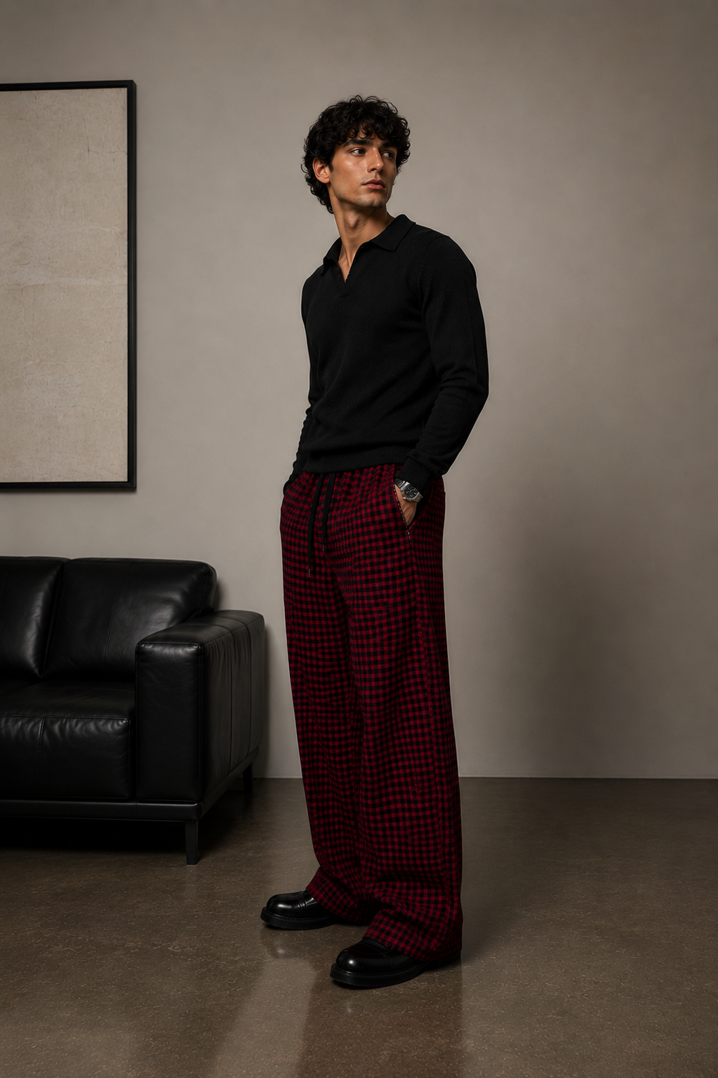 Red Check Baggy Lounge Pants – Limited Edition - Image 3