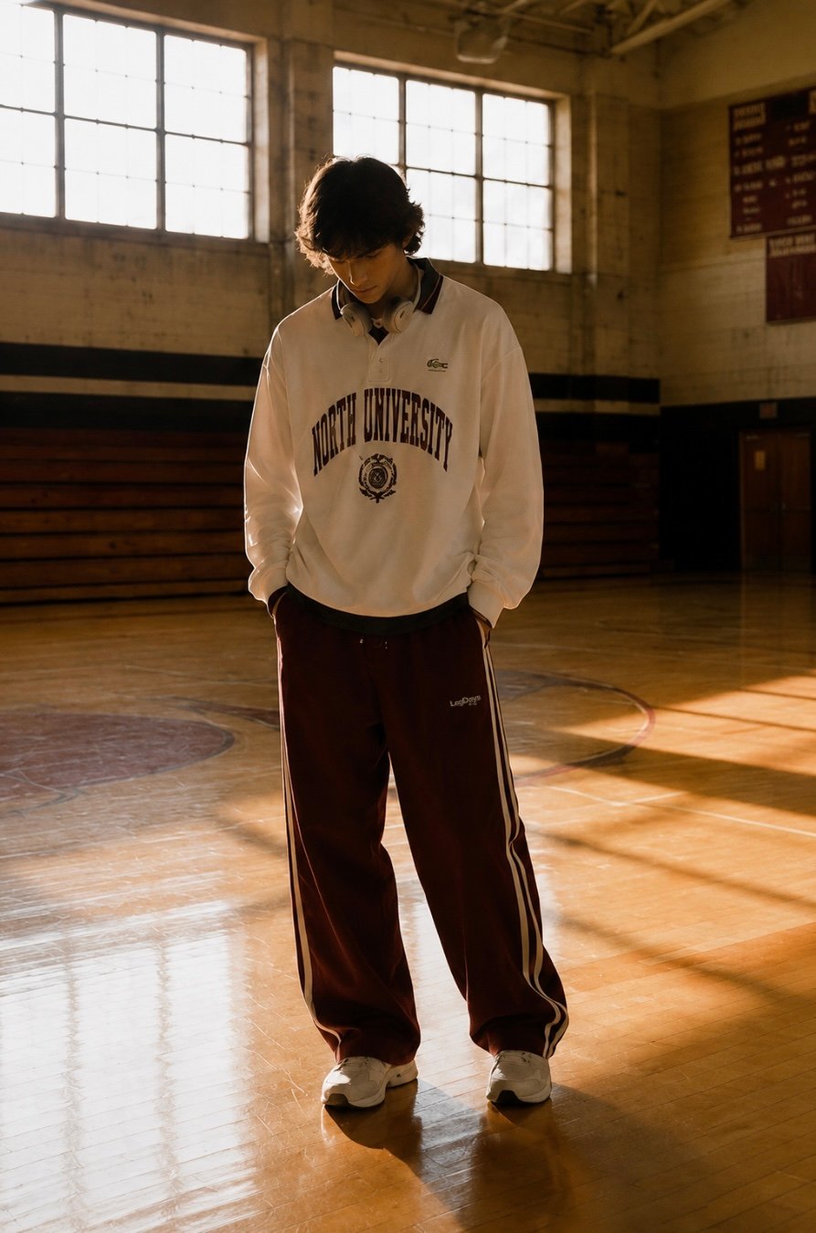 Maroon Varsity Stripe Track Pants - Image 2