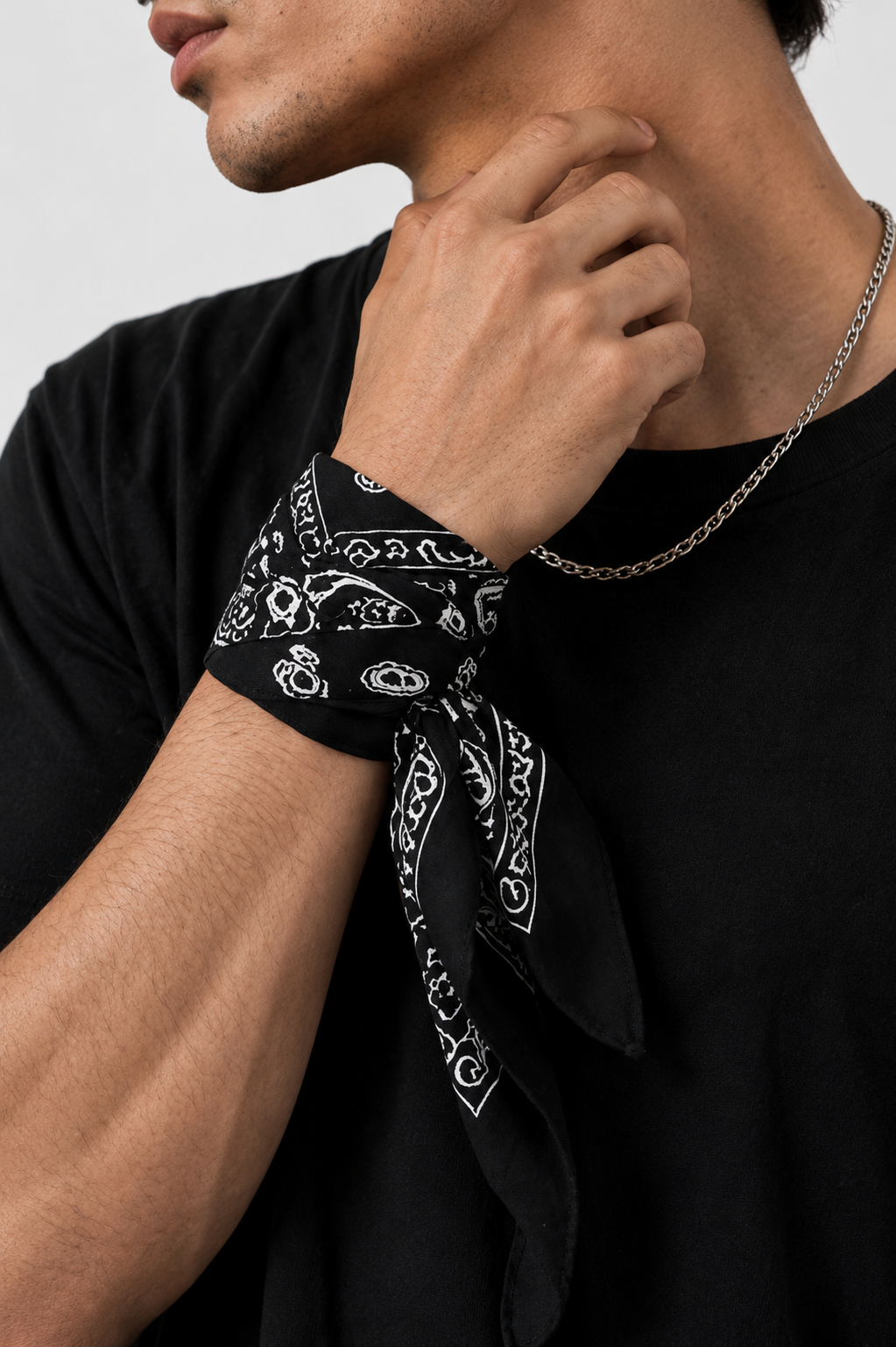 Obsidian Bandana – Premium Cotton Paisley Bandana (Black) - Image 3